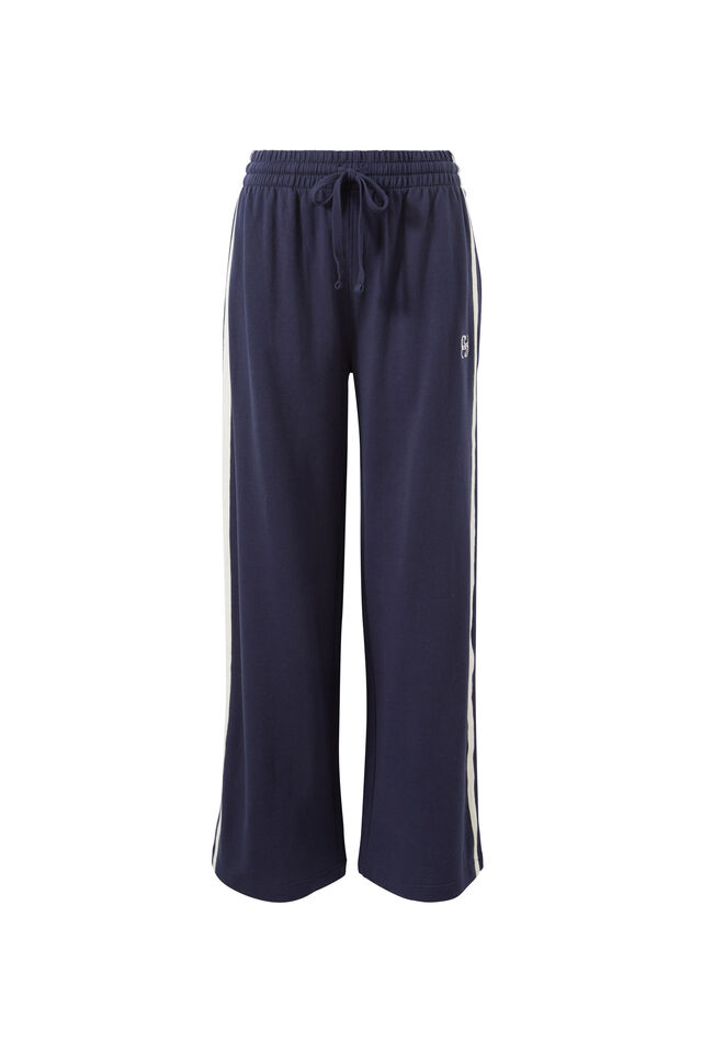 Gigi Wide Leg Terry Trackpant, NEW NAVY SIDE STRIPE