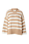 Stripe Split Hem Crew In Organic Cotton, CAMELETTE / WARM WHITE STRIPE - alternate image 2