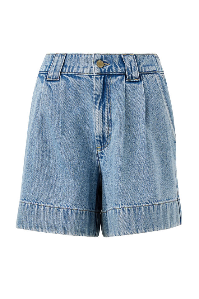 Billie Pleat Front Short, WASHED VINTAGE BLUE