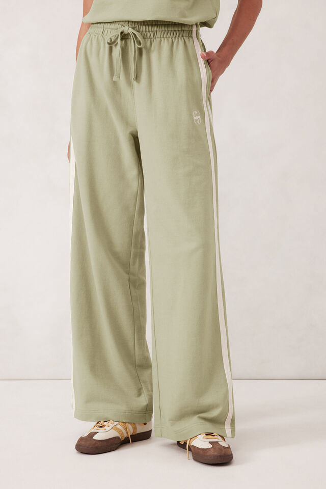 Gigi Wide Leg Terry Trackpant, MATCHA SIDE STRIPE