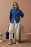 Puff Sleeve Denim Shirt, TRUE INDIGO - alternate image 7