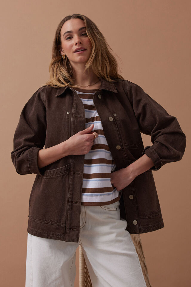 Ava Chore Shacket, CHOCOLATE