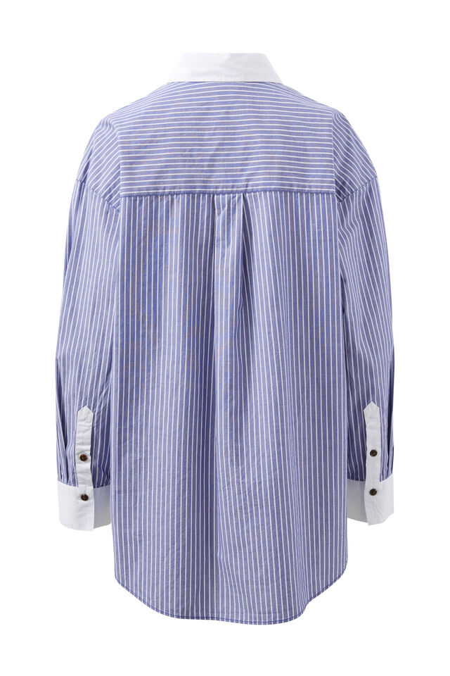 Peta Oversized Shirt, COLLEGE BLUE STRIPE WHITE COLLAR
