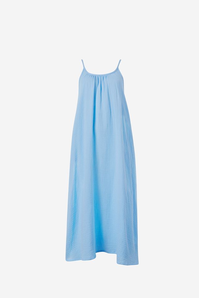 Doublecloth Strappy Midi Dress In Organic Cotton, BLUE SKY