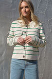 Soft Knit Collared Cardi, ECRU/KELLY GREEN STRIPE - alternate image 1