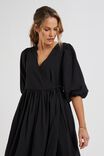 Midi Wrap Dress In Cotton Linen Blend, BLACK - alternate image 5