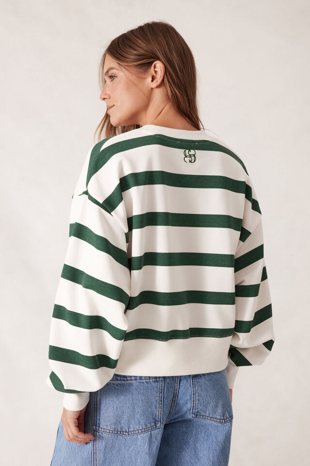 Cropped Slouchy Crew, PINE GREEN STRIPE