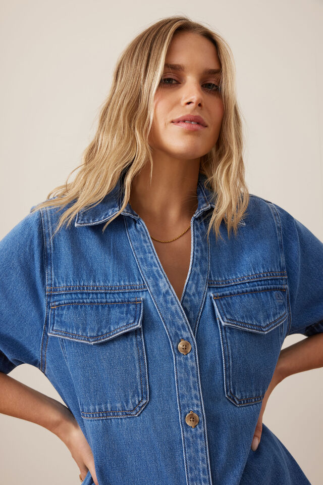 Bonnie Relaxed Shirt Dress, FRESH INDIGO