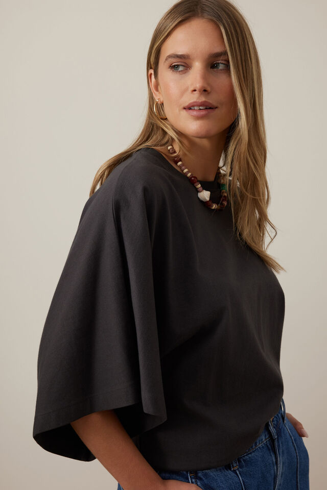 Lucy Relaxed Sleeve Tee, PHANTOM