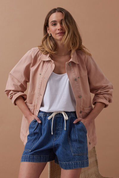 Ava Chore Shacket, WASHED PINK