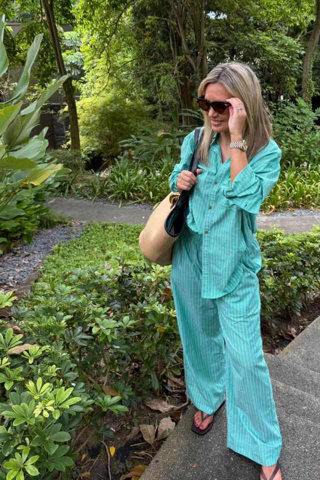 Peta Oversized Shirt, ZESTY GREEN TRIPLE STRIPE