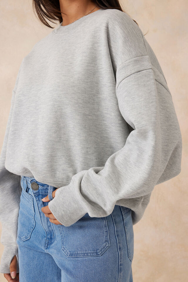 Cropped Slouchy Crew, GREY MARLE
