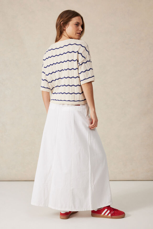 Short Sleeve Wavy Stripe Knit, ECRU/COLLEGE BLUE