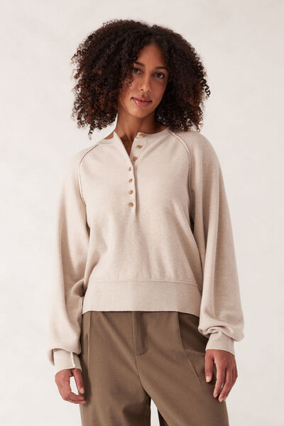 Raglan Button Knit, OATMEAL MARLE
