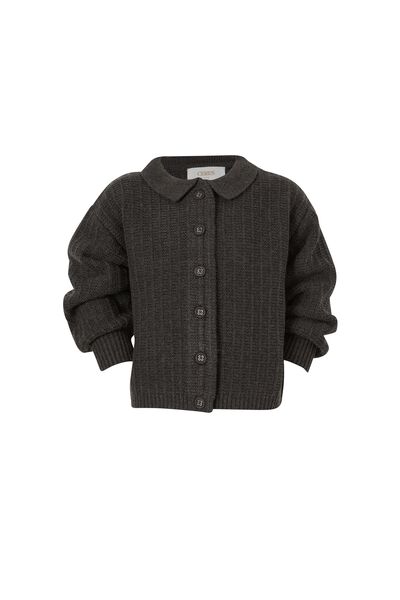 Mini Me Soft Collared Cardigan In Recycled Blend, CHARCOAL MARLE