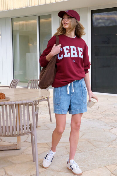 Isla Oversized Slouchy Crew, BURGUNDY BLUE HERITAGE LOGO
