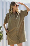 Mini Shirt Dress, FIG GREEN TEXTURED COTTON - alternate image 4