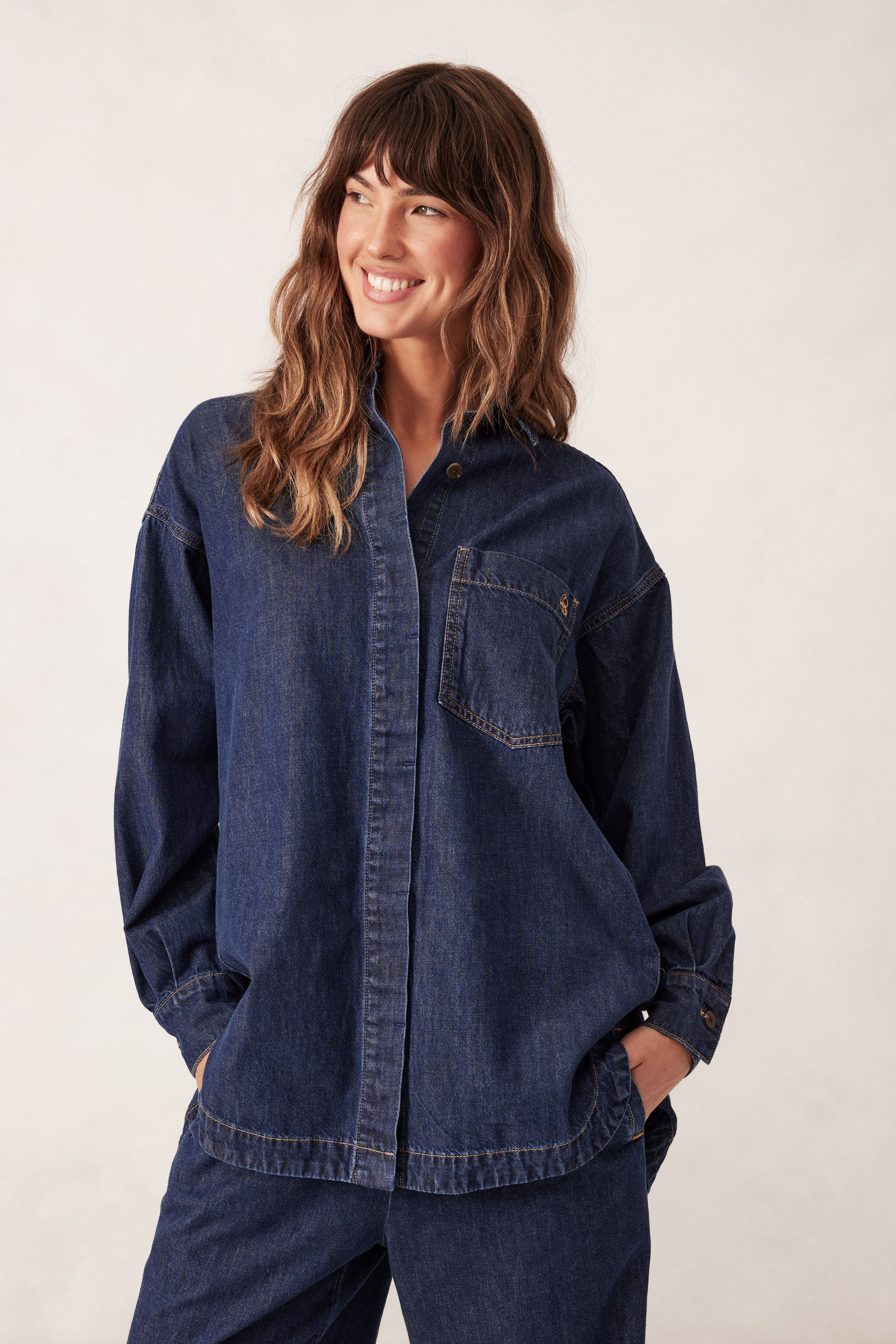 【SCENERITY】Denim skipper shirt Long Sleeve Denim Shirt Jf