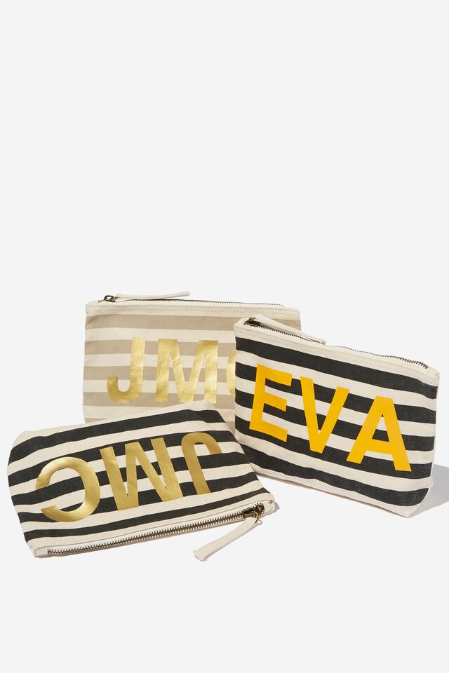 Monogram Pouch In Organic Cotton, BLACK STRIPE/UPPERCASE 3