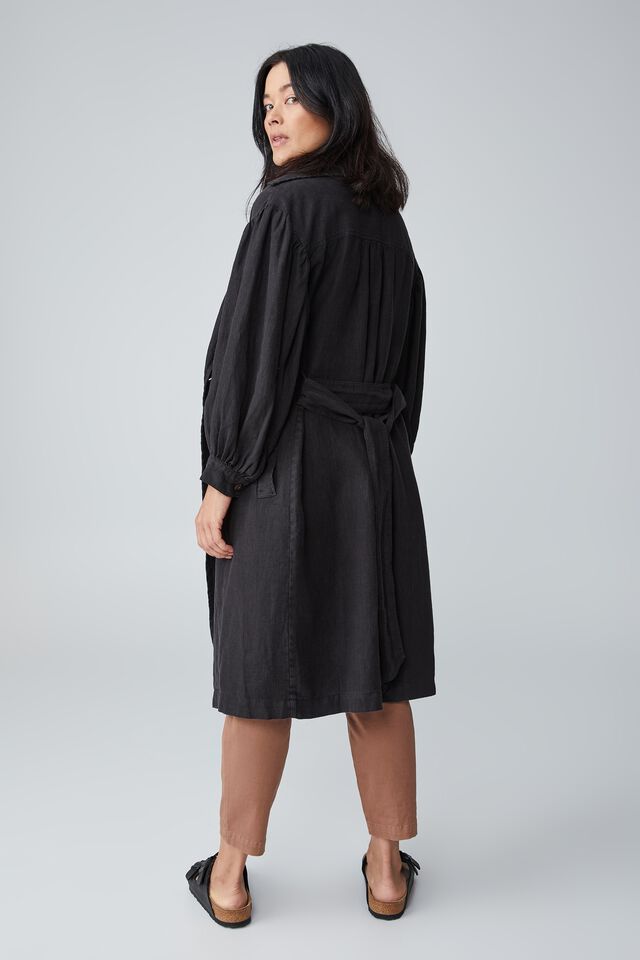 Emma Hawkins  Linen Trench Coat, BLACK