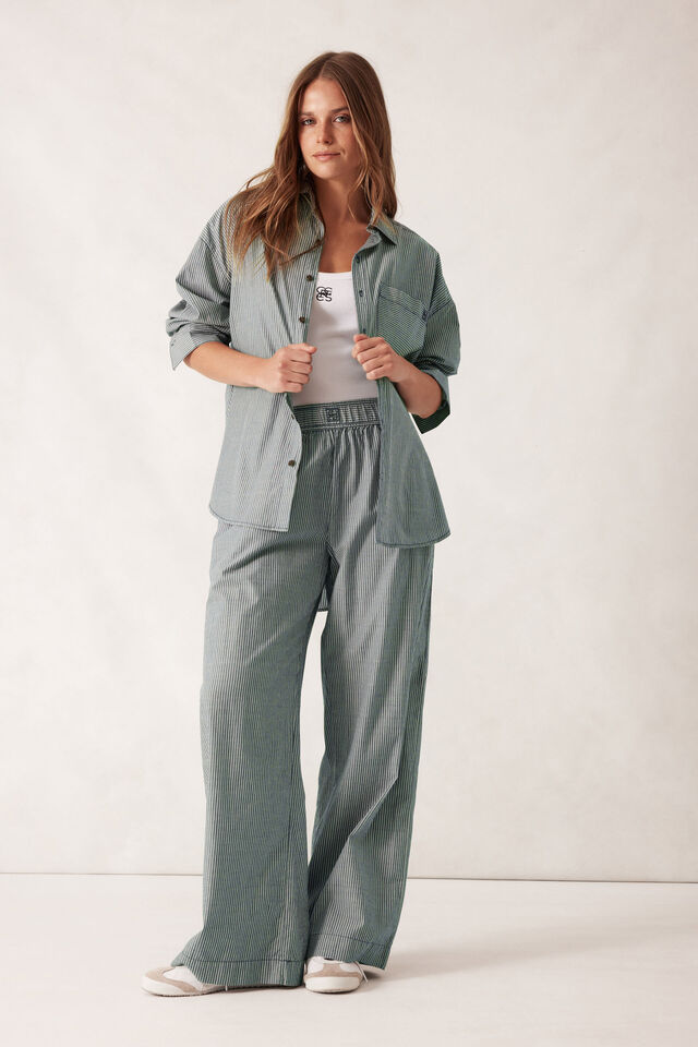 Peta Oversized Shirt, GREEN WHITE NARROW STRIPE