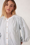 Woven Collarless Top, GREEN LADDER STRIPE - alternate image 5
