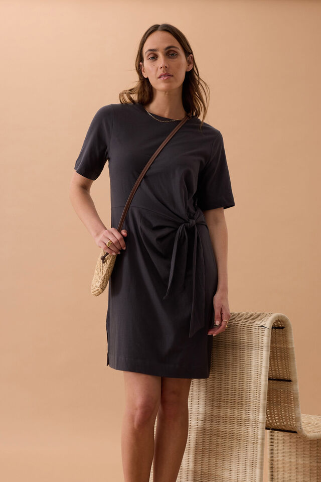 Agnes Tie Mini Tee Dress, PHANTOM