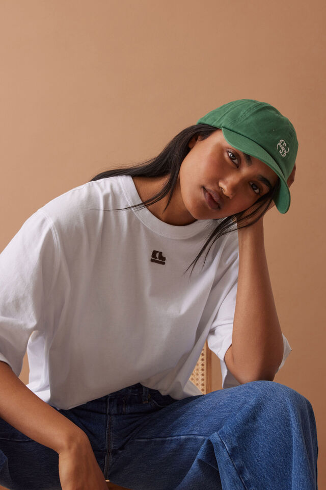 Liv Oversized Tee, WHITE /CHOC CL EMBROIDERY