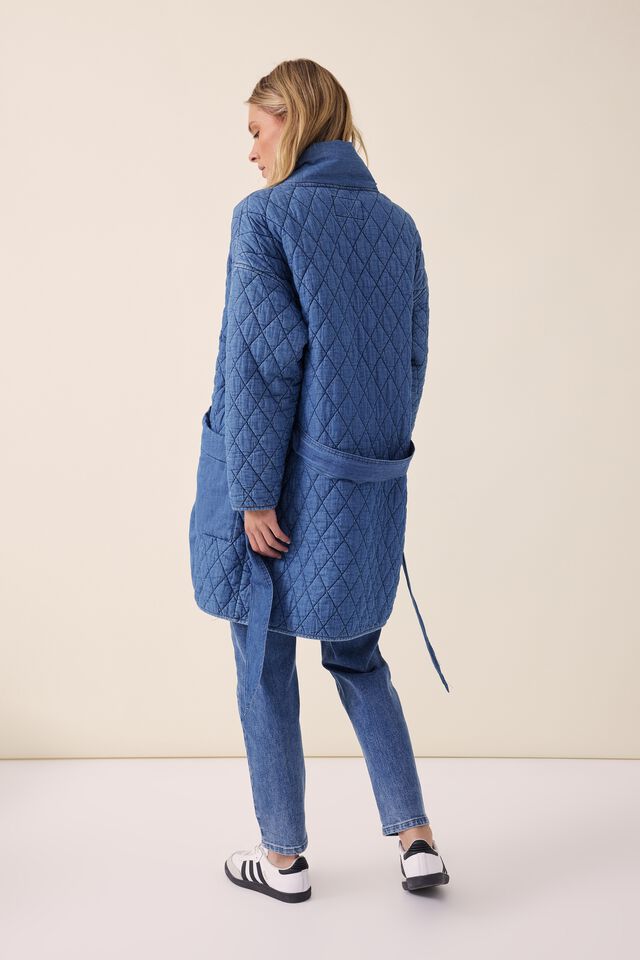 Longline Quilted Jacket, CHAMBRAY