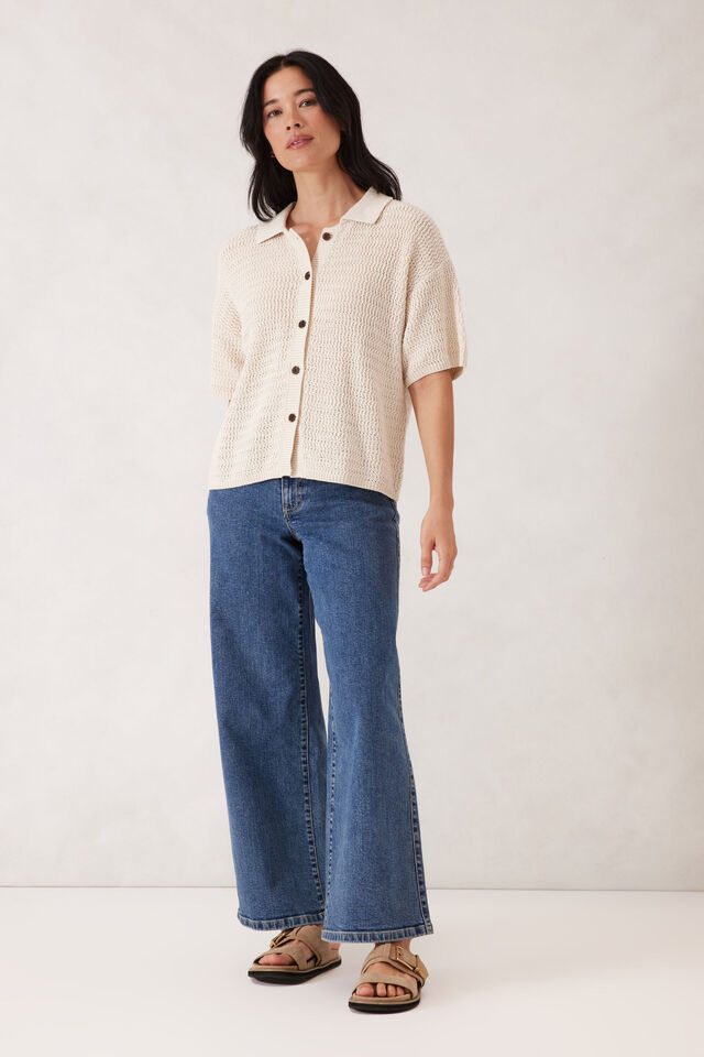 Boxy Button Through Knit, ECRU