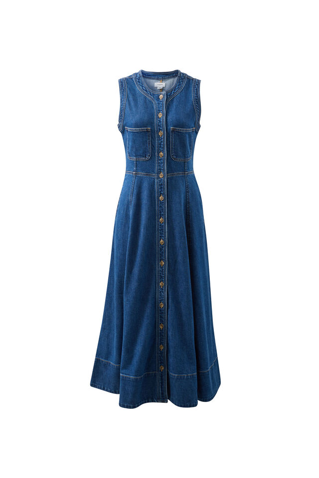 Hazel Sleeveless Midi Shirt Dress, CASPIAN BLUE