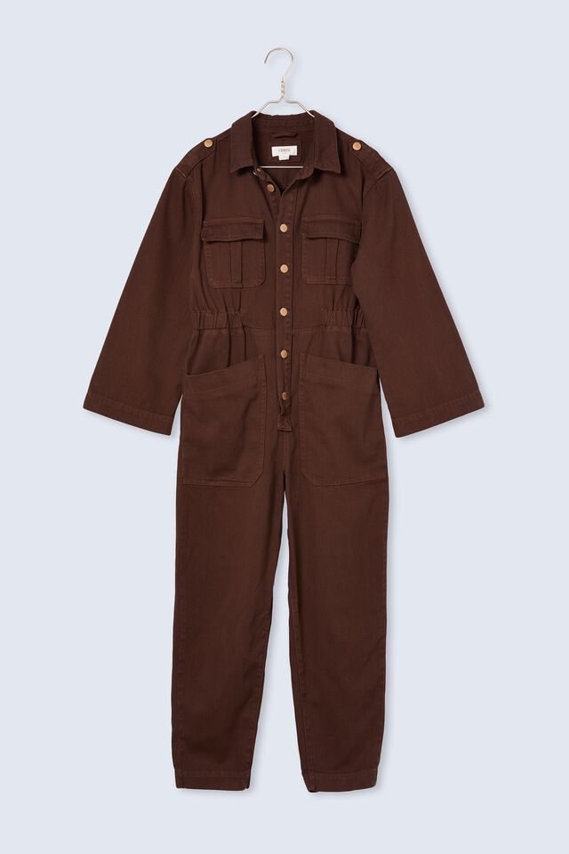 Utility Jumpsuit With Recycled Cotton, BITTER CHOCOLATE