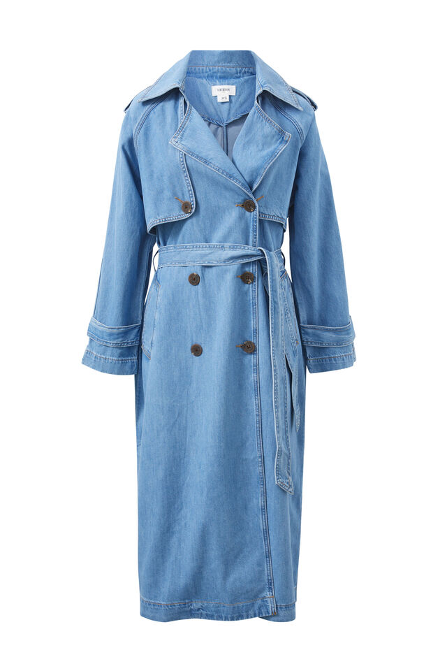 Longline Trench Coat, VINTAGE BLUE
