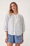 Woven Collarless Top, GREEN LADDER STRIPE - alternate image 4