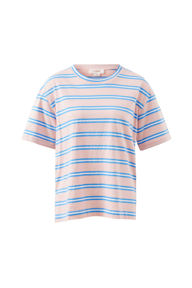 Stevie Slouchy Tee, PETAL/AZURE BLUE STRIPE