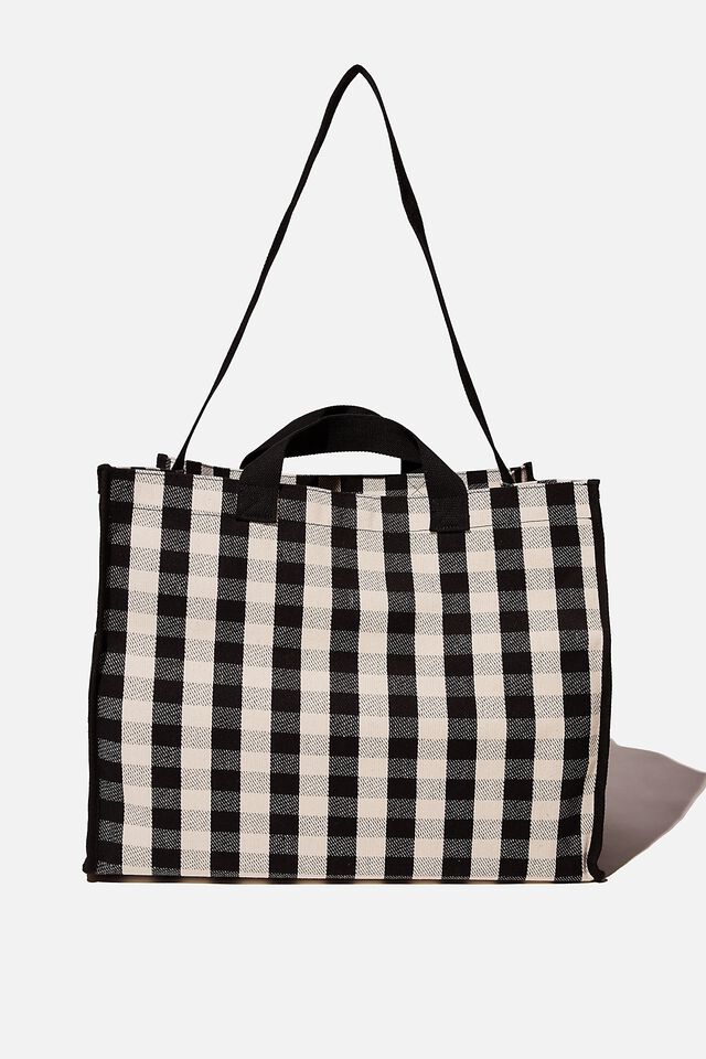 Personalised Oversized Gingham Tote Bag, BLACK WHITE GINGHAM