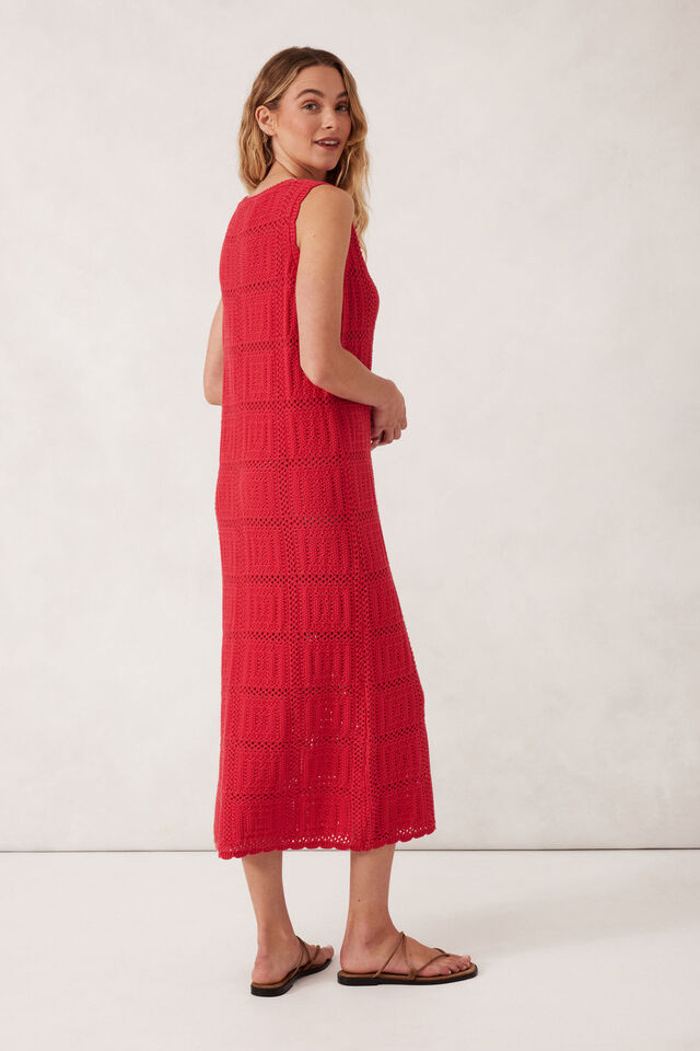 Square Knit Midi Tank Dress, HERITAGE RED