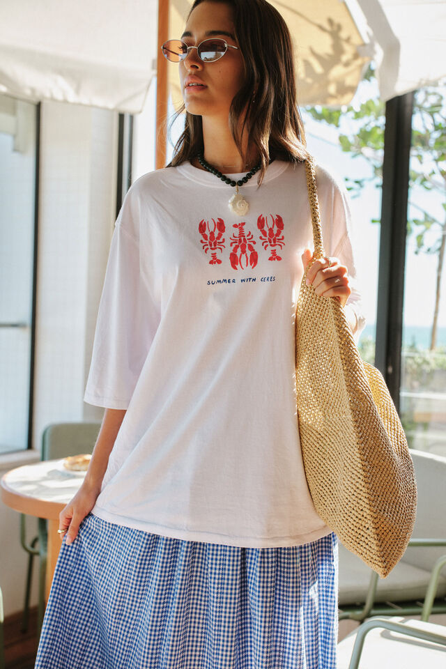 Liv Oversized Tee, WHITE/SUMMER LOBSTERS