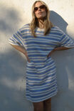 Cleo Mini Terry Dress, WHITE AZURE BLUE STRIPE - alternate image 1