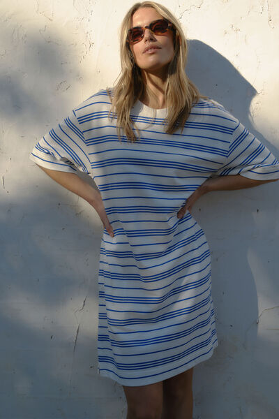 Cleo Mini Terry Dress, WHITE AZURE BLUE STRIPE