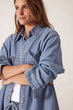 Goldie Longline Denim Shacket, BLUE HERRINGBONE - alternate image 3