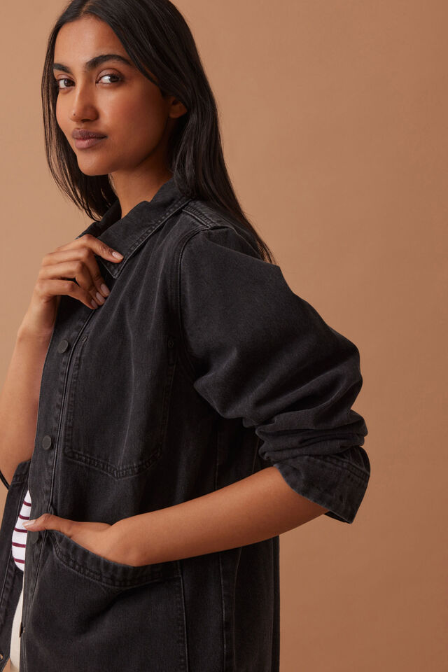 Ava Chore Shacket, WASHED BLACK