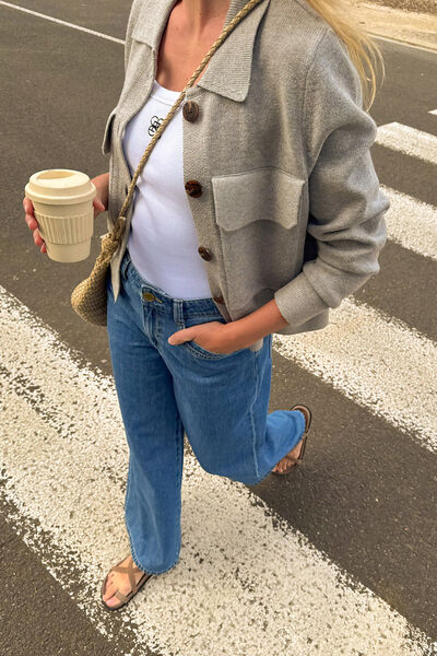 Soft Knit Collared Cardi, GREY MARLE