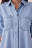 Short Sleeve Tiered Shirt Dress, VINTAGE BLUE DENIM - alternate image 7