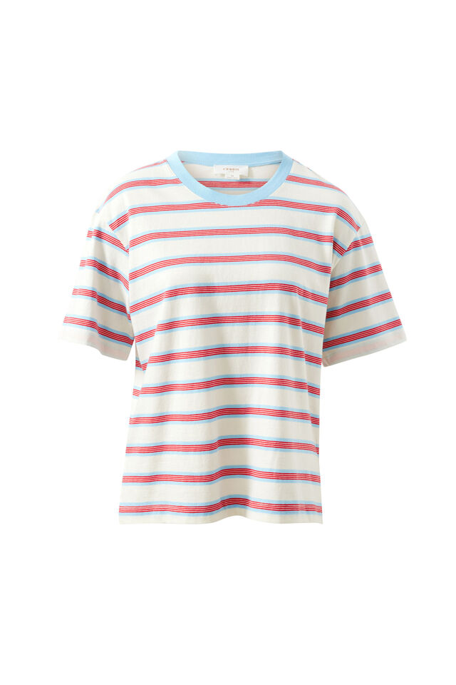 Stevie Slouchy Tee, MILK FRESH BLUE RED STRIPE