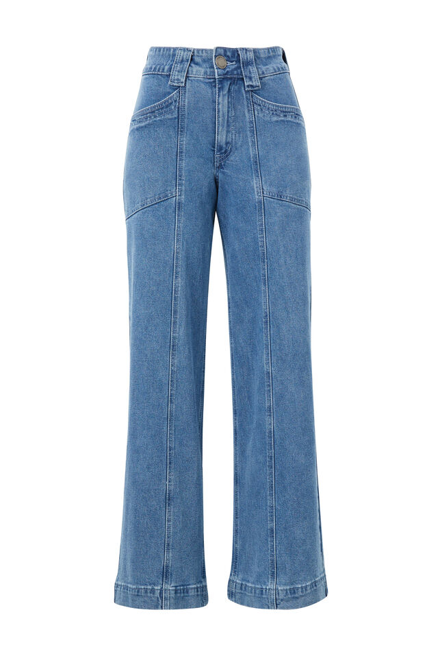 Women High Waist Wide Leg Elastic Slim Stitching Denim Flared Jeans Denim  Pants with Pockets at  Women's Jeans store