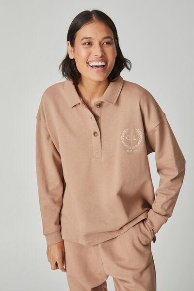 Organic Oversized Rugby Top, CAMEL