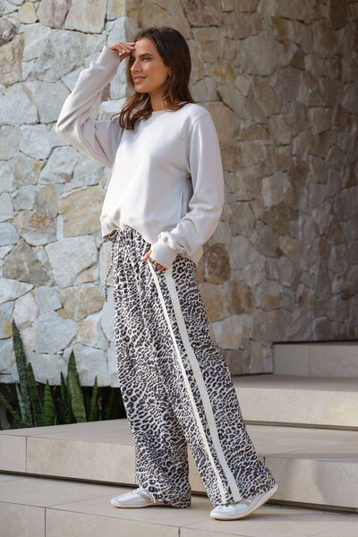Relaxed Drawstring Pant, LEOPARD LINEN BLEND