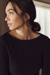 Long Sleeve Wide Neck Knit, BLACK - alternate image 3