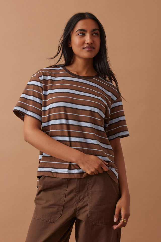 Stevie Slouchy Tee, CHALK/CHOC RETRO STRIPE